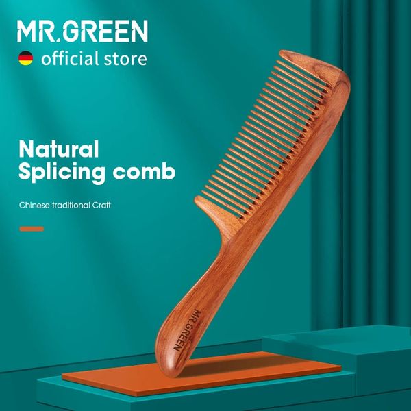 Mrgreen pente de madeira natural estrutura de emenda cabelo fino escova de dentes antiestático cabeleireiro couro cabeludo massagem ferramentas presente 240105