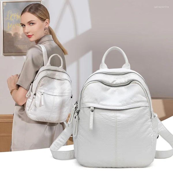 Schultaschen GPR Koreanischer Stil Damen Rucksäcke Mode Damen Reisetasche Weiches Leder Mädchen