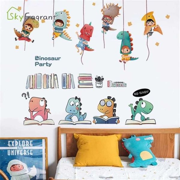 Grandes adesivos de parede bonito dinossauro combinação casa auto-adesivo crianças quarto decoração bebê quarto cabeceira decoração estudo adesivo 211258a