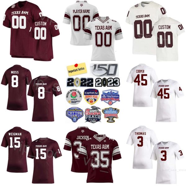 Uomo Calcio Texas AM Aggies College 4 Maglia Amari Daniels 1 Evan Stewart 3 Noah Thomas 8 LeVeon Moss 45 Edgerrin Cooper 15 Conner Weigman University ProSphere