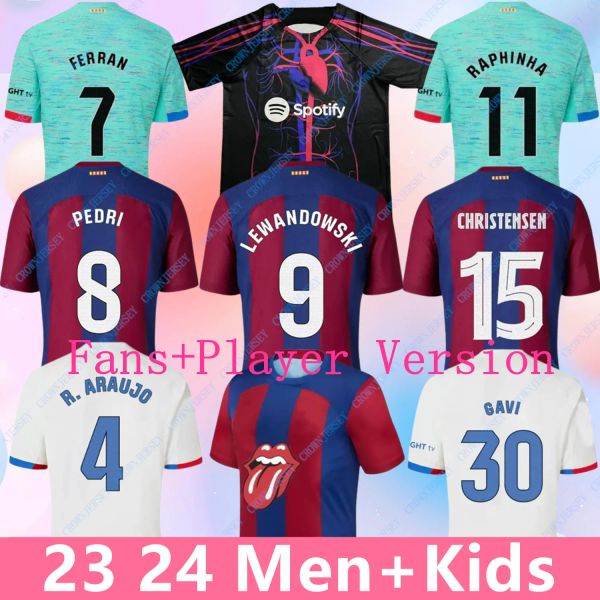 2023 2024 PEDRI GAVI Soccer Jersey Barca Men Kids Kits LEWANDOWSKI FC FERRAN Camiseta de Futbol AUBA Bar JOAO CANCELO 23 24 ANSU FATI Football JOAO FELIX Uniformes