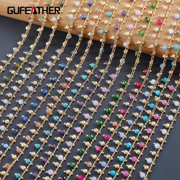 Colares Gufeather C228, corrente diy, banhado a ouro, cobre, pedra natural, alcance de passagem, sem níquel, fabricação de joias, colar de pulseira diy, 1 m/lote