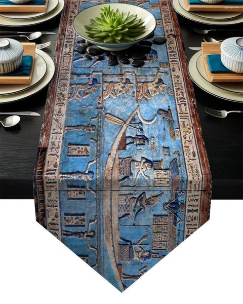 Скатерть с иероглифической резьбой, древний египетский храмовый бегун для семейного ужина, свадьбы, праздника, фермерского дома, Рождества