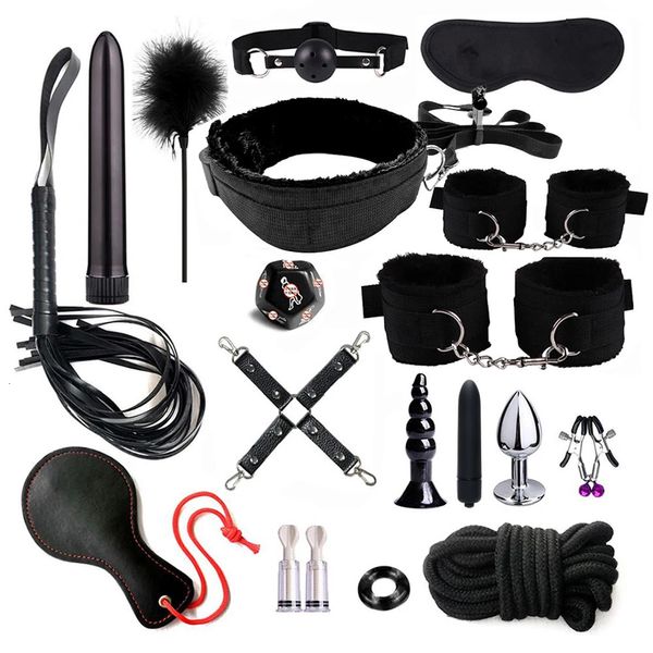 19 Pz/set Sextoys Accessori Per Adulti BDSM Giocattoli Del Sesso per Le Donne Vincolanti Manette Frusta Anal Plug Vibratore Giocattolo Erotico Coppia Strumento Del Sesso 240105