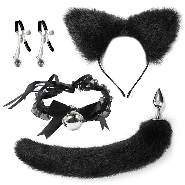 Verführerisches Produktset für Erwachsene mit alternativem Fox-Stirnband, Glockenhalsband, Nippelklemmen, SM-Bondage-Sexspielzeug 240105
