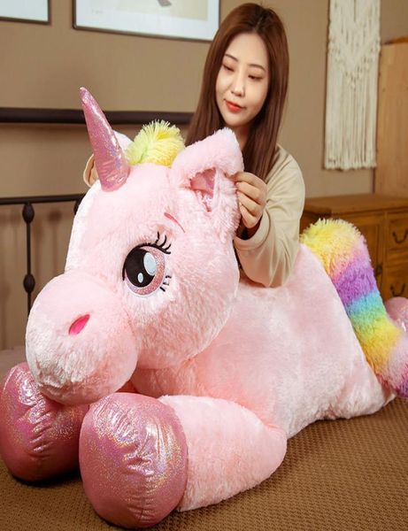 Kawaii unicórnio plushie pelúcia animal cruzamento brinquedos macio grande cavalo pele semiacabado travesseiro almofada presente de aniversário para menina kids3867263