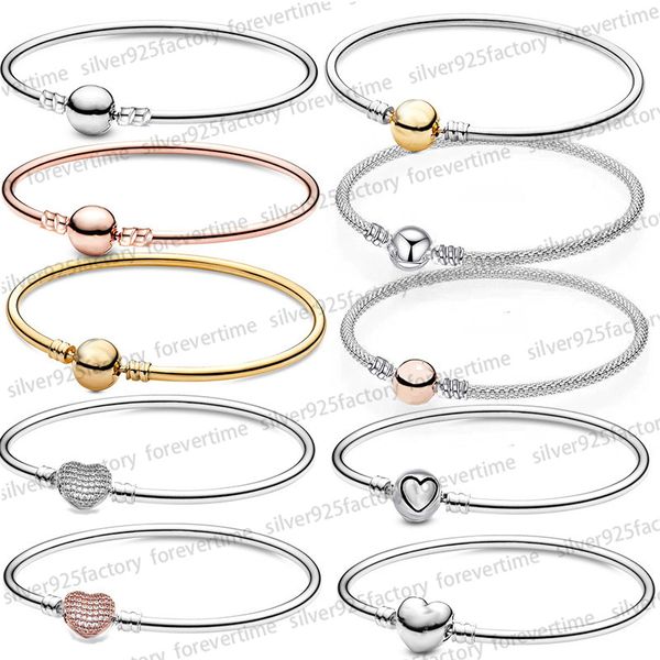 Bracciale con ciondolo di design nuovo in argento sterling 925 per donna Bracciale in oro rosa con catena di diamanti Bracciale Pandora base fai-da-te con scatola con logo Regali di gioielli di fidanzamento