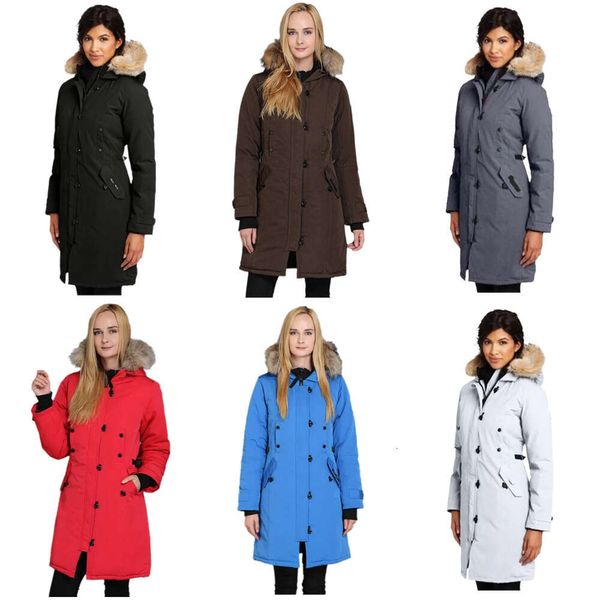 Designer Canada Giacca da donna Parka Cappotto invernale da donna Piumino Cappotto in pelliccia di procione con cappuccio Colletto staccabile Giacca da donna calda da esterno