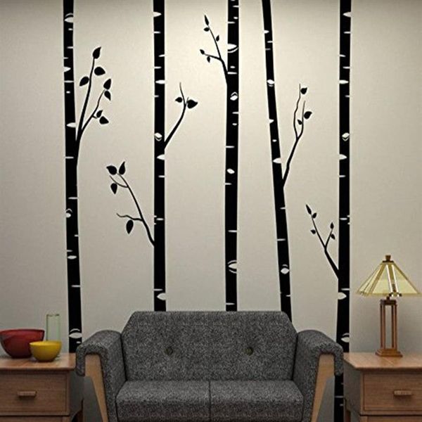 5 grandes árvores de bétula com galhos adesivos de parede para quarto de crianças arte de parede de vinil removível decalques de parede para berçário de bebês citações D641B 201201980