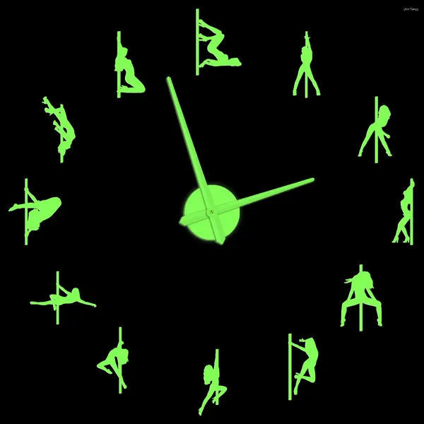 Orologi da parete Pole Dance Ragazze sexy Glow In Dark Orologio Stripper Ruba Tubo Ballerino Fai da te Silenzioso Senza ticchettio Grande per Studio di danza