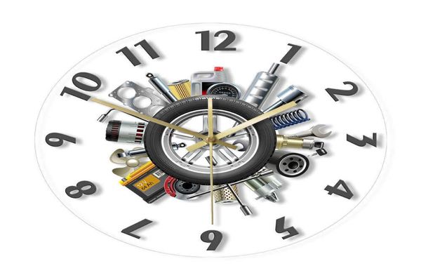 Strumenti di servizio per auto Garage Orologio da parete Orologio da parete per auto moderno Meccanico di servizio per auto Amante dell'auto Regalo Movimento silenzioso Orologio Man Cave Decor X07268525949