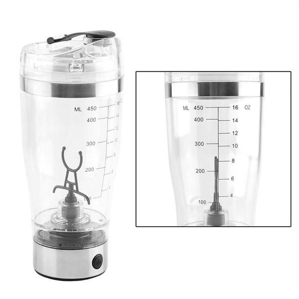 Garrafa shaker de proteína automática 450ml bpa portátil copo misturador de vórtice de proteína à prova de vazamento garrafas esportivas211g