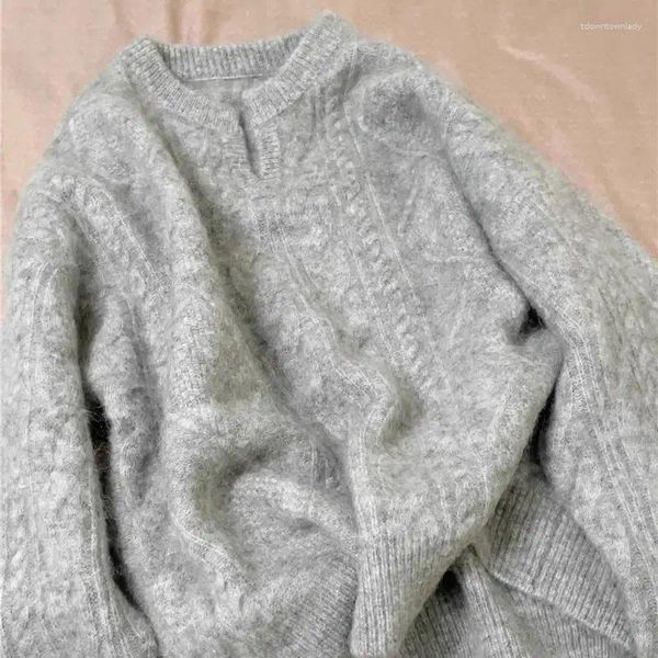 Suéteres femininos Limiguyue macio engrossar cashmere mulheres camisola outono inverno v-pescoço torção de malha pulôver feminino quente cinza mohair jumper