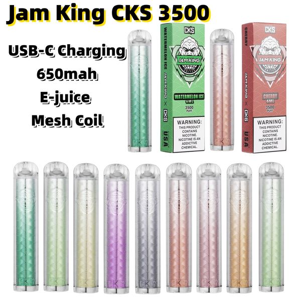 Magazzino UE Vape usa e getta Jam King CKS 3500 puff vape desechables migliore penna vape E Sigaretta Vape USB-C Ricarica Mesh Coil 6ml Preriempita 650mAh Ricaricabile