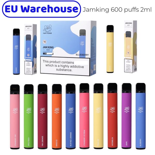 Jam King EU Stock E-charuto Vapes Puff 600 2ml E-suco 10 Sabores Cigarro Descartável China Atacado Vape Stick 550mAh Bateria 20mg Nic Mesh Coil