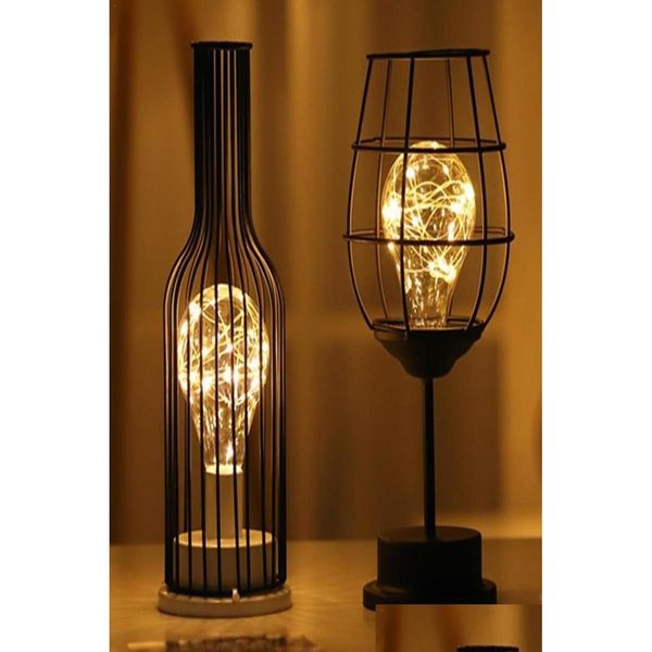 Articoli di novità Led Retro Bb Tavolo in ferro Bottiglia di vino Filo di rame Luce notturna Creativa El Decorazione domestica Lampada da scrivania Alimentato a batteria C4806 Dht6I