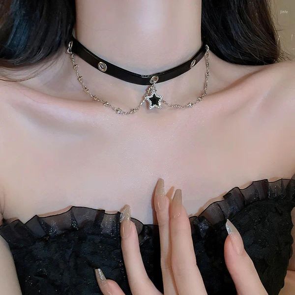 Choker Punk Strass Stern Leder Seil Halskette für Frauen Vielseitiger Partyschmuck