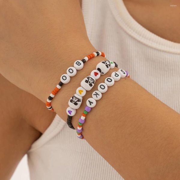 Link pulseiras moda coreana colorido semente grânulo pulseira conjunto feminino verão praia artesanal elástico crânio corrente pulseiras