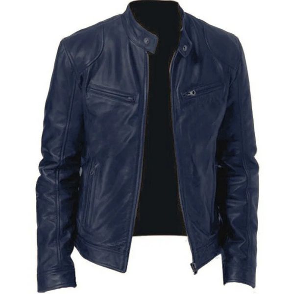 Uomo di marca primavera autunno genuino giacca di pelle PU Streetwear cappotto uomo cerniera moto motociclista giacche di pelle vintage S-5XL 240104