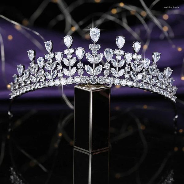 Grampos de cabelo coroa hadiyana moda folha forma tiara feminino acessórios de casamento zircônia cúbica jóias de luxo hg0039 couronne de mariage