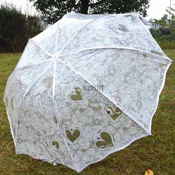 Regenschirme Weißer transparenter Faltschirm Regen Damen Wasserdichter Kunststoff Klare Spitze Hochzeit Sonnenschirm Damen 8 Rippen Aktivitätsschirme YQ240105