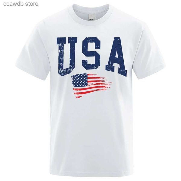 T-shirt da uomo USA Lettera Bandiera Hip Hop Stampato Uomo Donna T-shirt Girocollo S-XXXL Abbigliamento T-shirt allentata e traspirante Street T-shirt casual T240105