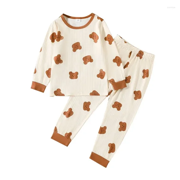 Giyim Setleri Pudcoco Toddler Bebek Bebek Erkekler 2pcs Pijama Seti Uzun Kollu Ayı Baskı Üstleri ve Pantolon Loungewear Çocuklar İçin 3-7t