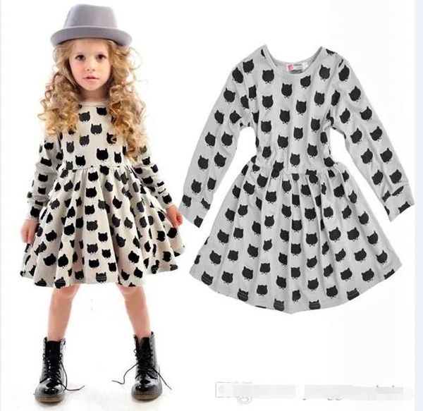 Kleider Europäische Mädchen, die Kleider grundieren, neues Baby-Baumwollstretch, schwarzes Katzenmuster-Kleid, Großhandel, Kinder-Boutique-Kleidung 201504HX BY0