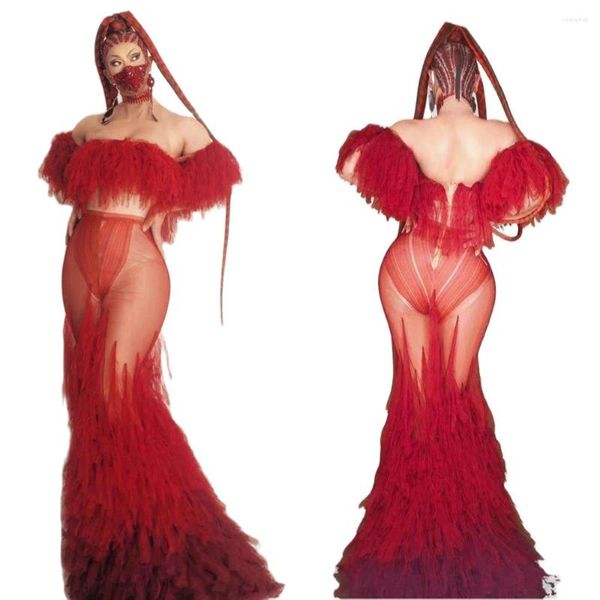 Сценическая одежда, красная нагрудная упаковка, сексуальная перспектива, женское вечернее платье с открытой спиной, маска, фестивальный костюм Rave, ткань для вечеринки, клуба, дня рождения