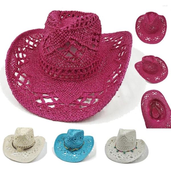 Berets Rose Weben Hohl Western Cowboy Hut Für Männer Frauen Sommer Outdoor Cowgirl Strand Sonne Stroh Sombrero Hombre