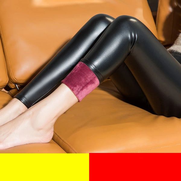 S5xl mulheres leggings de couro falso sexo inverno manter quente cintura alta jegging tornozelo comprimento grande szie 5xl mais veludo feminino legging 240105