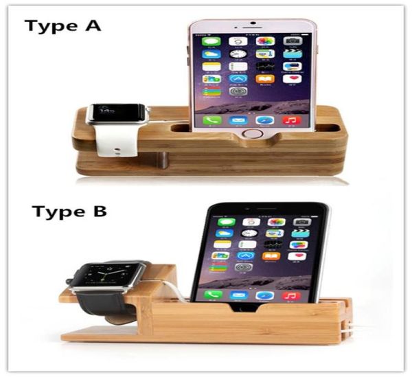 2 in 1 Bambus Holz Desktop Ladestation Ständer für iPhone Telefon Ständer Halter Ladestation für Watch8897953