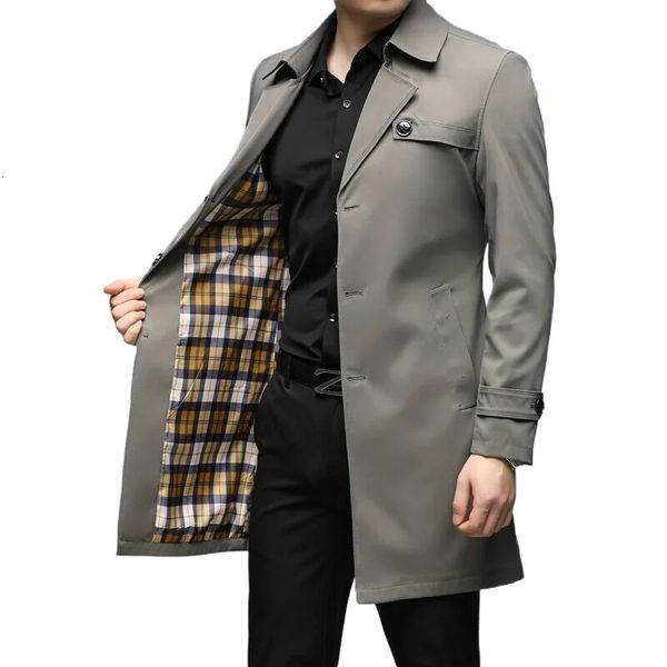 Boutique S-8XL hommes élégant Plus engrais Plus Plaid Style italien décontracté mince mode polyvalent Gentleman Long Trench Coat 240104