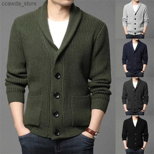 Maglioni da uomo Cardigan verde militare da uomo maglione abbottonato Autunno inverno cappotto lavorato a maglia spesso caldo casual solido streetwear moda uomo abbigliamento Q240105