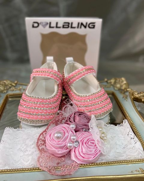 Dollbling Babyschuhe Mädchen Taufschuhe Perle Maßgeschneiderte handgemachte Taufe Geburtstagsgeschenk Prinzessin Schuhe für kleine Mädchen 240105