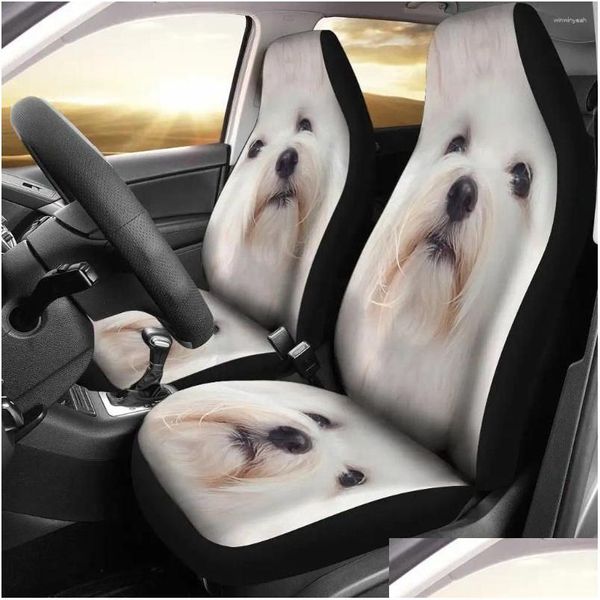 Capas de assento de carro Ers Coton de Tear Dog Print Set 2 Pc Acessórios Er Drop Delivery Automóveis Motocicletas Interior Otkzd