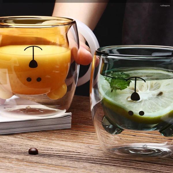 Bicchieri da vino Creativo Simpatico Orso Tazza da caffè a doppio strato Tazza doppia in vetro Cartone Latte animale Signora Regalo di Natale WF109