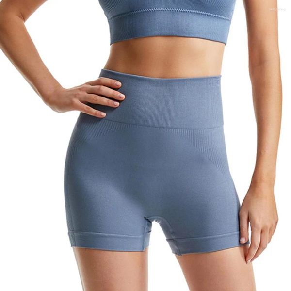 Shorts ativos sem costura feminino atlético push up treino ginásio cintura alta elástico verão roupas esportivas para ciclismo azul claro m