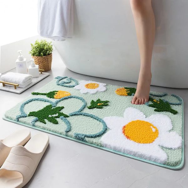 Inyahome chuveiro e banheiro flor tapete tapete absorvente de água antiderrapante macio microfibra tapetes lavável à máquina 240105