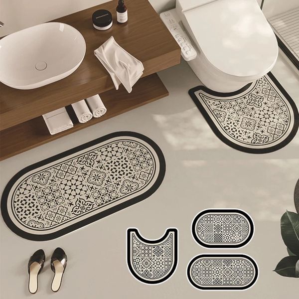 Tappetino da bagno antiscivolo Set da bagno in gomma Super assorbente Vasca da bagno Pavimento laterale Tappeto Bagno Zerbino d'ingresso Decorazioni per la casa 240105