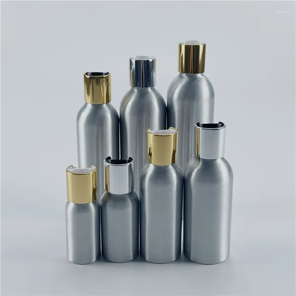 Garrafas de armazenamento 30ml-250ml x 25 garrafa de alumínio com tampa superior de disco vazio tamanho de viagem recipiente recarregável de loção cosmética líquida