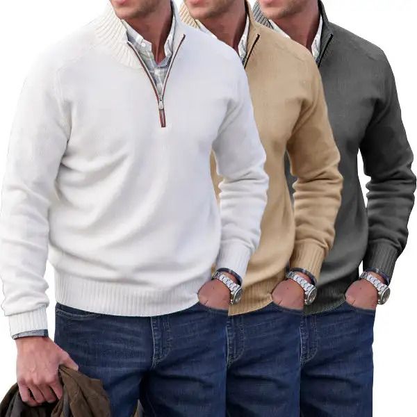 Мужской кашемировый базовый свитер на молнии, зимний мужской шерстяной толстый свитер, полумолния с высоким воротником, теплый, высококачественный, мужской, облегающий, 240105