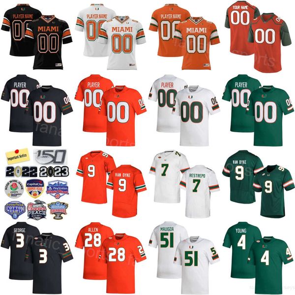 Team University Football Miami Hurricanes Jersey College 4 Colbie Young 9 Tyler Van Dyke 3 Jacolby George 51 Francisco Mauigoa 7 Xavier Restrepo 28 Ajay Allen Mens