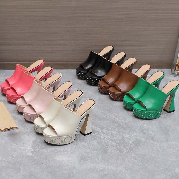 Designer de moda sapatos sandálias luxo clássico salto alto mulheres chinelos mules chinelos slides verão à prova de água grossa sola salto alto tamanho 35-42