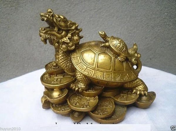 Artesanato Lucky Chinese Manual Mão Manual Bronze Fengshui Dragon Turtle estátua