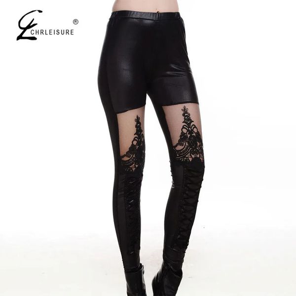 Chleisure SXL Kadınlar Seksi Dantel Patchwork Punk Rock Taytlar Günlük Taç Peşin Calzas Deportivas Mujer Stil Leggins 240105