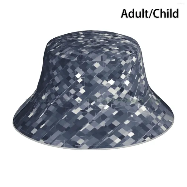 Boinas geométricas quadradas pixel padrão fundo abstrato em preto e branco chapéu de balde boné de sol arte artística