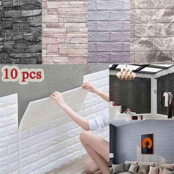 10 pçs auto-adesivo painéis 3d papel de parede à prova dwaterproof água espuma adesivos de parede telha tijolo sala estar tv fundo decalques 38 35cm 210910312w