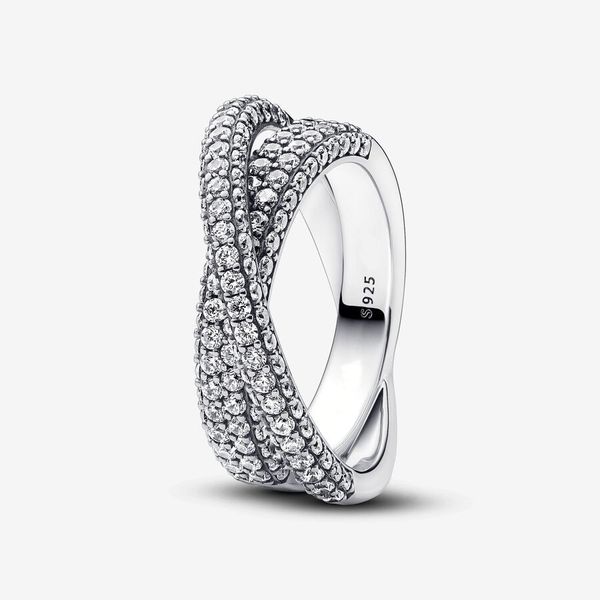 Nuovo Elenco 925 Sterling Silver Timeless Pave Crossover Dual Band Ring per le donne Anelli di fidanzamento di nozze Gioielli di moda Spedizione gratuita