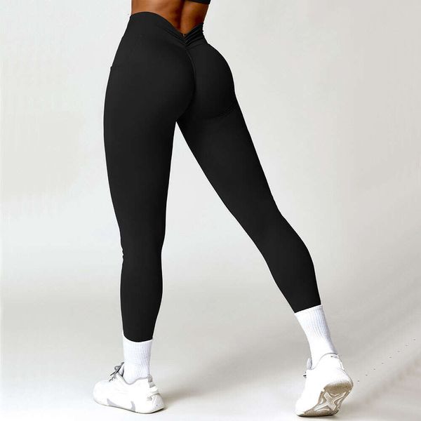 2024 Lu Lu Pant Lemon Yoga-Strumpfhose, schöne Hüft-Rücken-V-Leggings, Damen-Hohe Taille, Hüftheben, Honigpfirsich, Hüftsport, Fitnessstudio, Laufen, Fitnesshose